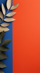 Poster - a close up of a leaf on a blue and orange background