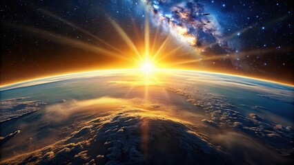 Wall Mural - a breathtaking sunrise over earth, seen from space, showcasing the vibrant colors of the atmosphere 