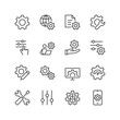 © Tatiana - Settings and Configuration, linear style icon set. Tools for adjusting, personalizing, and optimizing systems. Gear, slider, and control panel for user interface and system settings. Editable stroke w