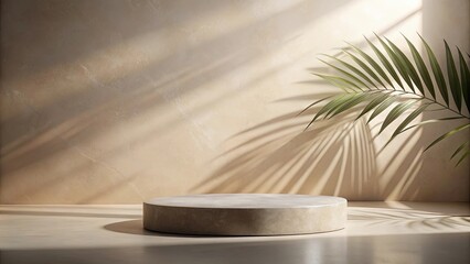 Sticker - Sunlit Minimalist Display Platform with Tropical Leaf Shadows