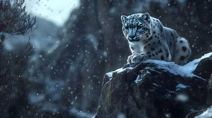 snow leopard in winter wonderland: majestic mountain cat