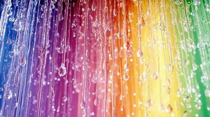 Poster - Vibrant Water Droplets Against a Colorful Rainbow Background Creating an Eye-Catching Abstract Photography of Nature's Beauty and Refreshing Essence