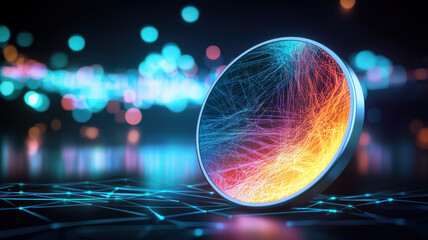Poster - Vibrant technological network with glowing lines and reflections