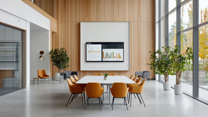 Poster - Modern boardroom with interactive display and stylish furniture