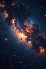 glowing golden stars in the vastness of space, space, universe