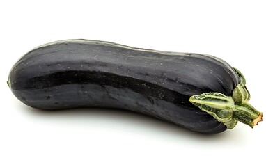 Wall Mural - Single dark-colored zucchini isolated on white background.