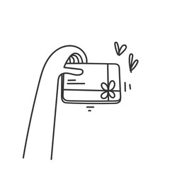 Wall Mural - hand holding gift card doodle style cartoon