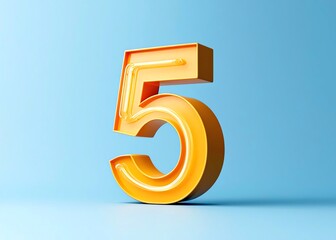 Poster - 3D yellow number five on a bright blue background, showcasing modern design and vibrant colors, ideal for education, graphic design, and creative projects.