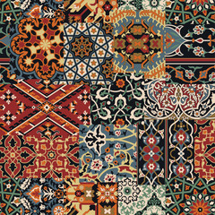 Wall Mural - damask arabesque carpet fabric patchwork wallpaper abstract vector seamless pattern for fabric pillo