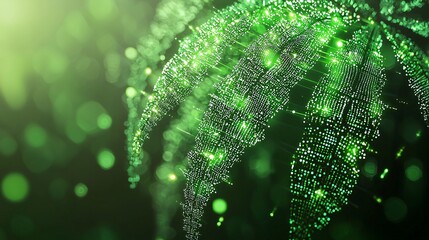 Aufkleber - A glowing green and white abstract representation of the endocannabinoid system featuring cannabis plant motifs Stock Photo with side copy space