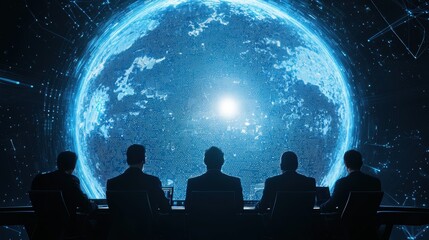 Poster - Futuristic Command Center with Diverse Analysts Observing Data and Insights