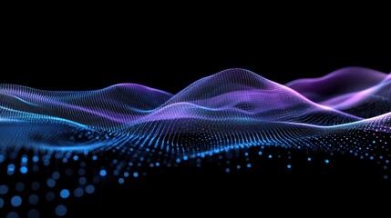 Fototapete - Abstract Purple and Blue Digital Waveform Landscape
