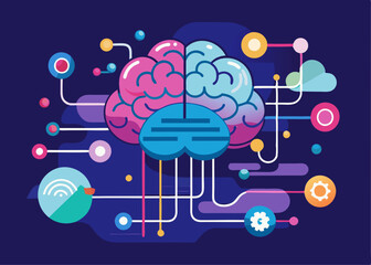 Wall Mural - A digital brain with flowing data streams, representing AI and machine learning-based solutions..