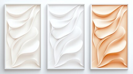 Poster - Abstract 3D wall panels in white and orange tones, showcasing elegant, flowing patterns. Modern design element for interior decor.