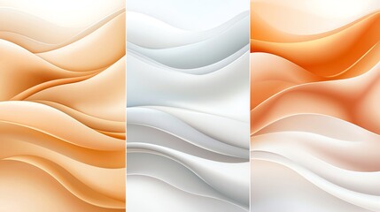Poster - Elegant abstract wave patterns in shades of orange and white, creating a harmonious blend of curves and color flow.