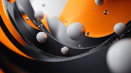 Poster - Abstract Composition of Spheres in a Swirl of Black and Orange Colors Depicting Motion and Depth