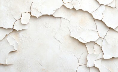 Poster - Close-up of cracked white paint texture on wall surface