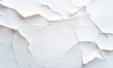 Poster - Close-up of textured cracked white paint on a wall, showcasing unique abstract patterns and details suitable for backgrounds or design projects.