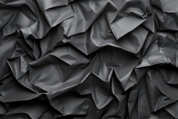 Poster - Close-up of crumpled dark paper, creating an abstract and textured background, ideal for design and artistic projects. The folds and creases add depth and visual interest.