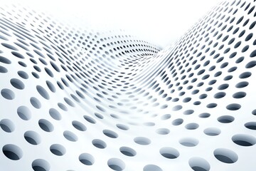 Poster - Abstract 3D wave with perforated pattern in modern minimalist style. White background with dynamic texture creating a sense of movement and depth.