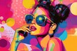 © saichon - A vibrant, colorful portrait of a woman wearing sunglasses, showcasing a playful and artistic style with bold patterns and bright hues.
