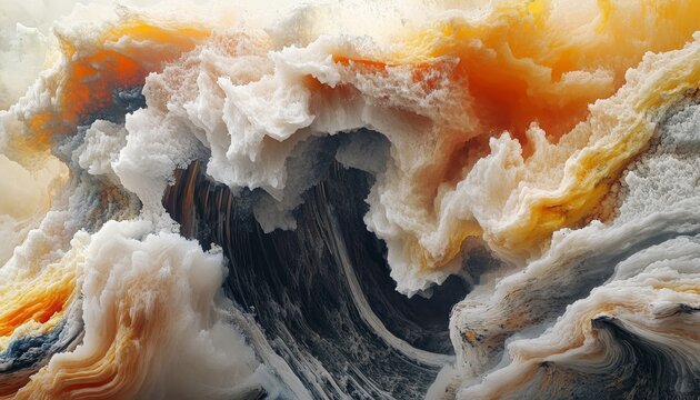 Abstract Fractal Forms Intricate Organic Structures, Digital Art, Yellow, Orange, White