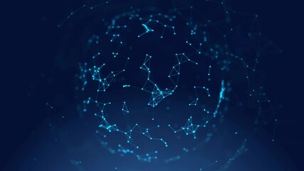 Blue Abstract plexus mesh background with chaotically connected points and polygons flying in space. Digital data network connections. Futuristic technology loop