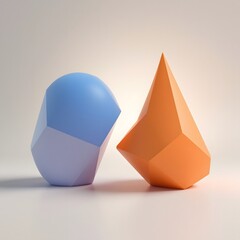 Poster - Abstract 3D Forms Blue and Orange Shapes on a Plain Background