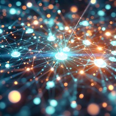 Poster - Glowing Network Nodes: Connection, Technology, Data, Information, Abstract