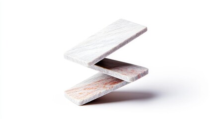 Poster - A minimalist sculpture featuring two interlocking marble pieces, creating a dynamic, balanced structure with a smooth, elegant finish.