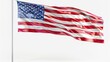 © Katarina - A vibrant American flag waves prominently on a stark white background, showcasing its iconic red, white, and blue colors, representing patriotism and national pride.