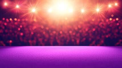 Poster - purple stage illuminated by warm spotlights celebratory atmosphere with blurred bokeh lights background