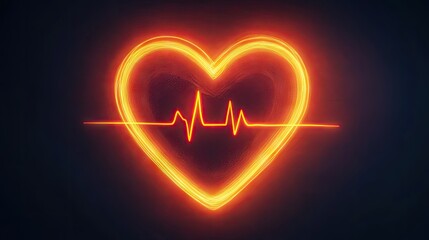 Poster - Abstract glowing heartbeat forming a red heart on a black background, representing vitality and health