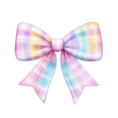 Wall Mural - Pastel plaid bow with soft watercolor texture, featuring vibrant rainbow hues