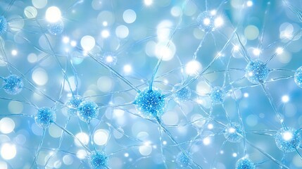 Poster - Blue microscopic virus structures, abstract banner background with clear space for health or science-related text