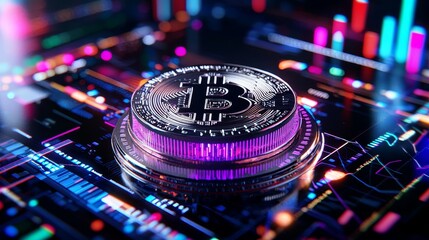 Poster - Modern Concept of Digital Coin Surrounded by Futuristic Technology and Data Visualizations