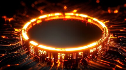 Poster - Futuristic Circuit Technology Illustration with Orange Glow and Abstract Design