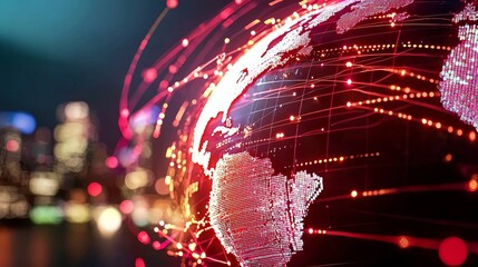 Poster - Tech Inspiration Globe Connected by Digital Data Visualization in Night City