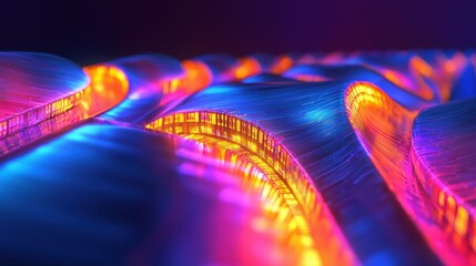 Poster - Abstract Colorful Waves with Neon Lights in Vibrant Artistic Display