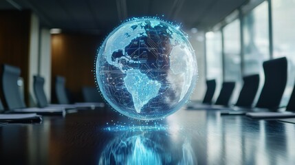 Poster - Digital Globe Projection in Modern Conference Room with Network Connections