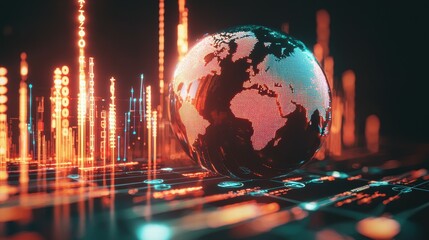 Poster - abstract digital representation of earth surrounded by data visualizations
