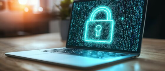 Poster - Digital Lock Icon on Laptop Screen Representing Cybersecurity and Privacy