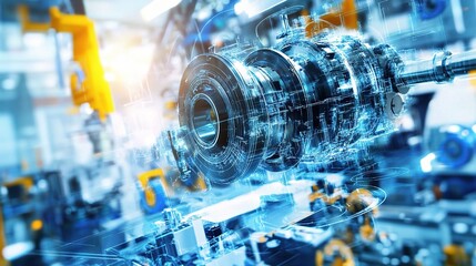 Fototapete - Engineer Analyzing Complex Mechanical Machinery in a Modern Setting
