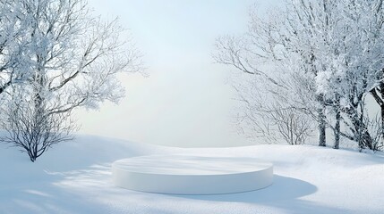 Sticker - White Platform in Snowy Winter Landscape with Trees