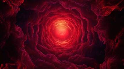 Poster - A classic deep red background with subtle waves and a glowing effect at the center.
