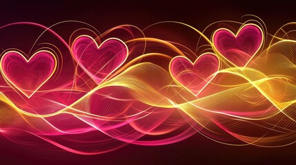 Poster - Romantic heart patterns abstract art digital illustration colorful waves artistic design love concept