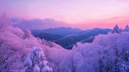 Wall Mural - Snow Covered Mountain Landscape At Sunset