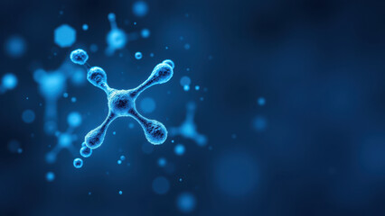 Wall Mural - Stylized molecular model of Semaglutide with blue accents, set against a dark background.