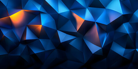 Wall Mural - Abstract Blue & Orange Geometric Polygonal Background,  reflecting light intensely.