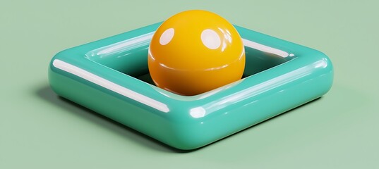 Poster - Happy Yellow Sphere Nestled in a Teal Square Frame